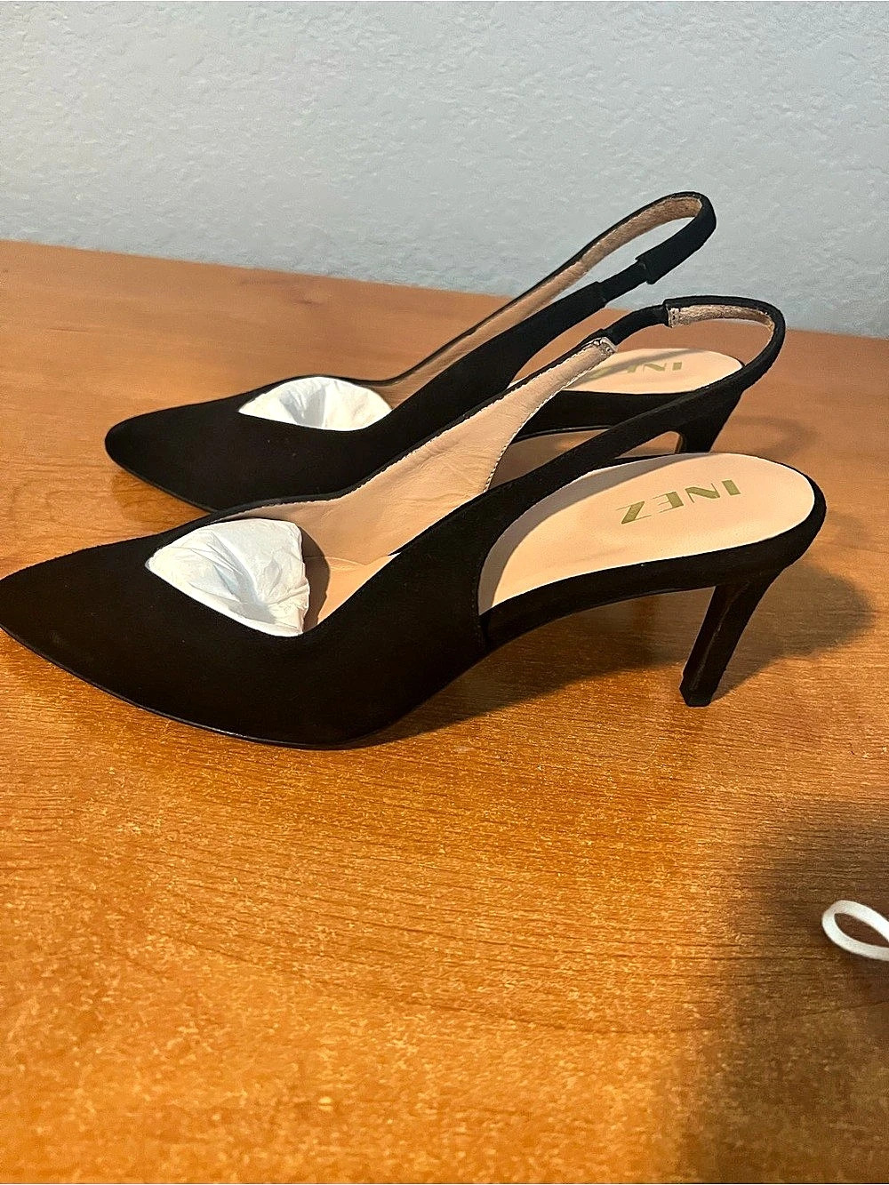INEZ Mia Black Suede Slingback Heels - Size 8M (Made in Spain)